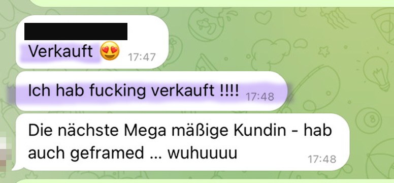 Nachrichten einer Kundin: Ich hab verkauft